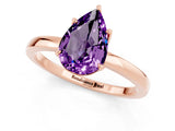 Rose gold Pear Cut Amethyst Solitaire Ring with Thin Band and Prong Setting_19