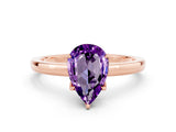 Rose gold Pear Cut Amethyst Solitaire Ring with Thin Band and Prong Setting_36