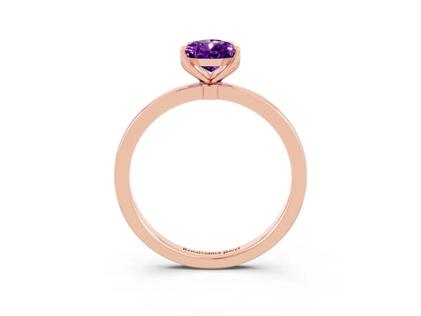 Rose gold Pear Cut Amethyst Solitaire Ring with Thin Band and Prong Setting