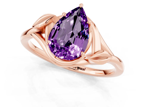 Rose gold Pear Cut Amethyst Solitaire Ring with Twist Band and Four-Prong Setting_25