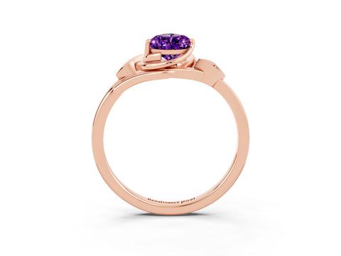 Rose gold Pear Cut Amethyst Solitaire Ring with Twist Band and Four-Prong Setting_27
