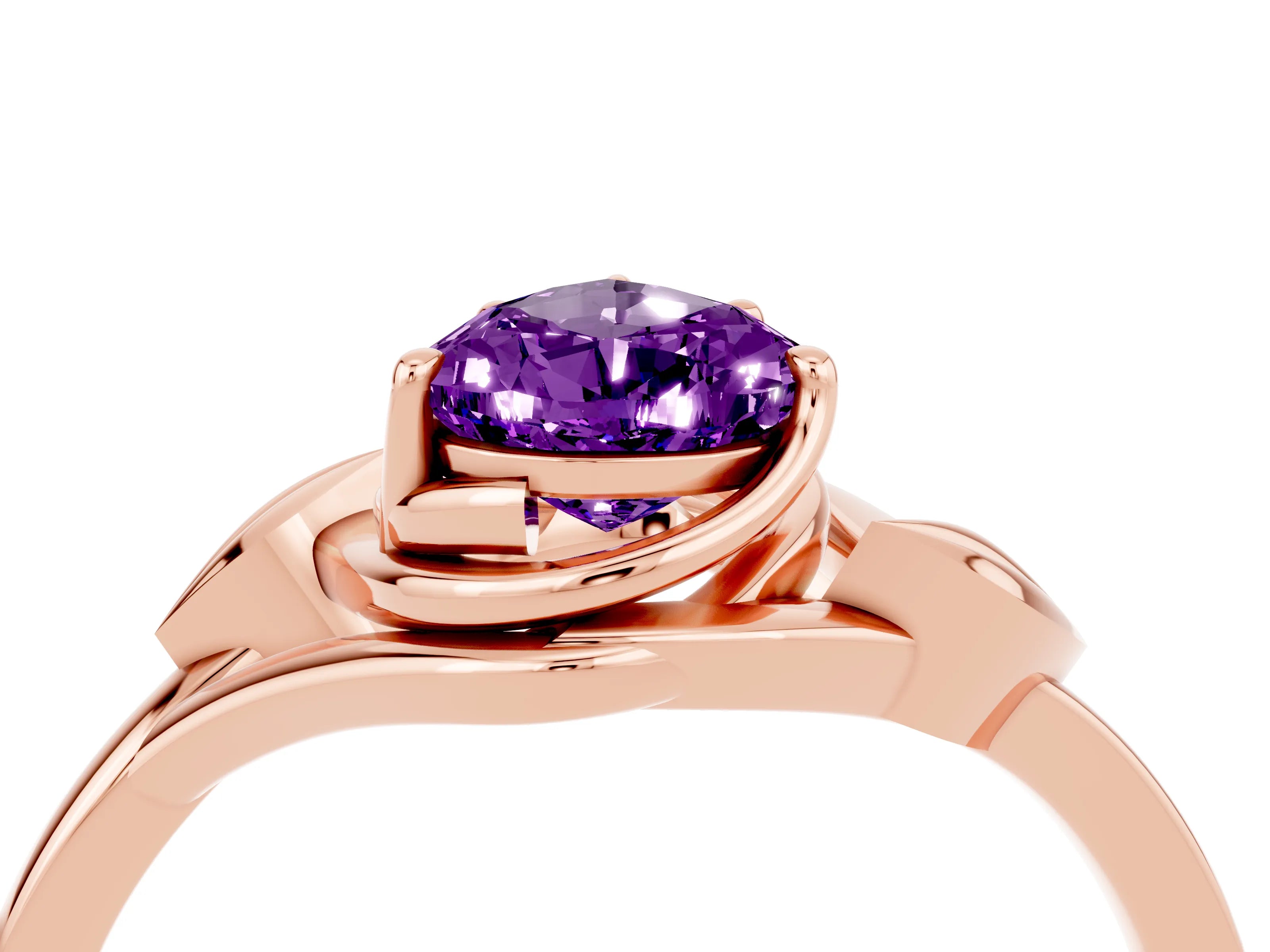 Rose gold Pear Cut Amethyst Solitaire Ring with Twist Band and Four-Prong Setting_28