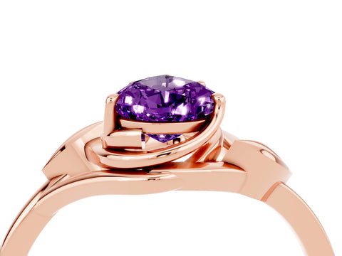 Rose gold Pear Cut Amethyst Solitaire Ring with Twist Band and Four-Prong Setting_28