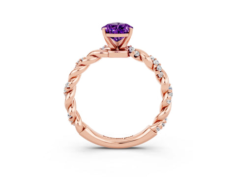 Rose gold Pear Cut Amethyst Solitaire Ring with Twisted Band and Pavé Accents_3