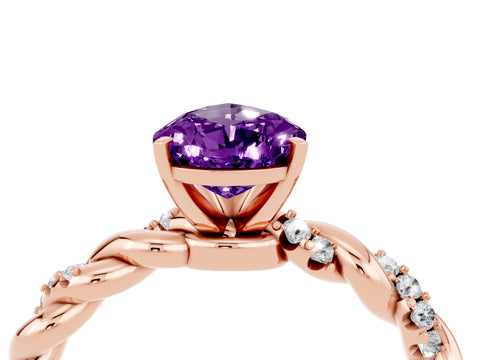 Rose gold Pear Cut Amethyst Solitaire Ring with Twisted Band and Pavé Accents_4