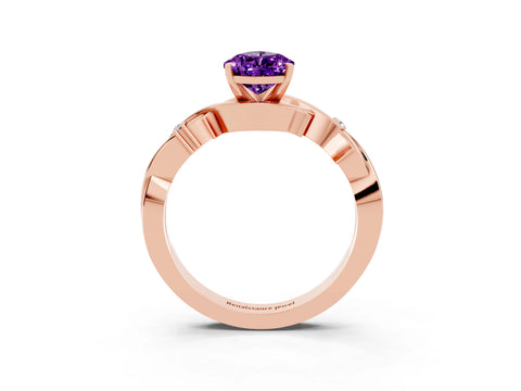 Rose gold Pear Cut Amethyst Solitaire Ring with Twisted Band and Prong Setting_3