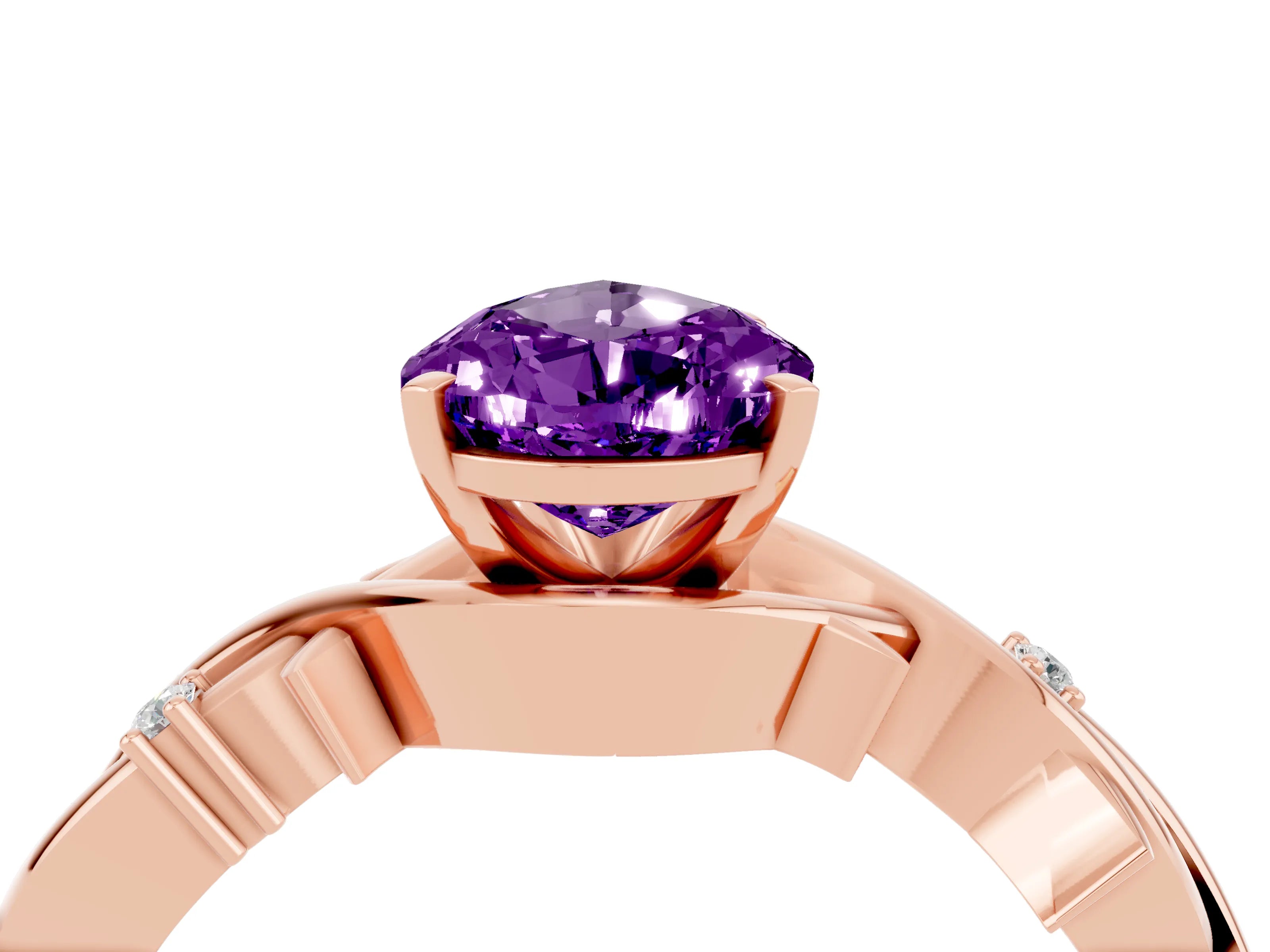 Rose gold Pear Cut Amethyst Solitaire Ring with Twisted Band and Prong Setting_4