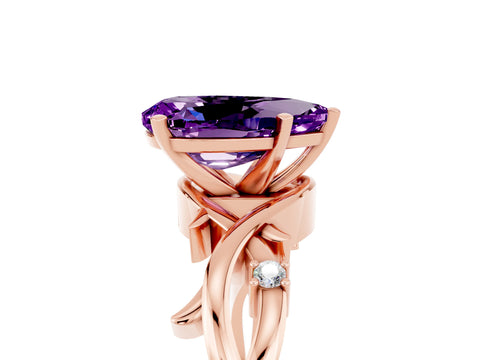 Rose gold Pear Cut Amethyst Solitaire Ring with Twisted Band and Prong Setting_5
