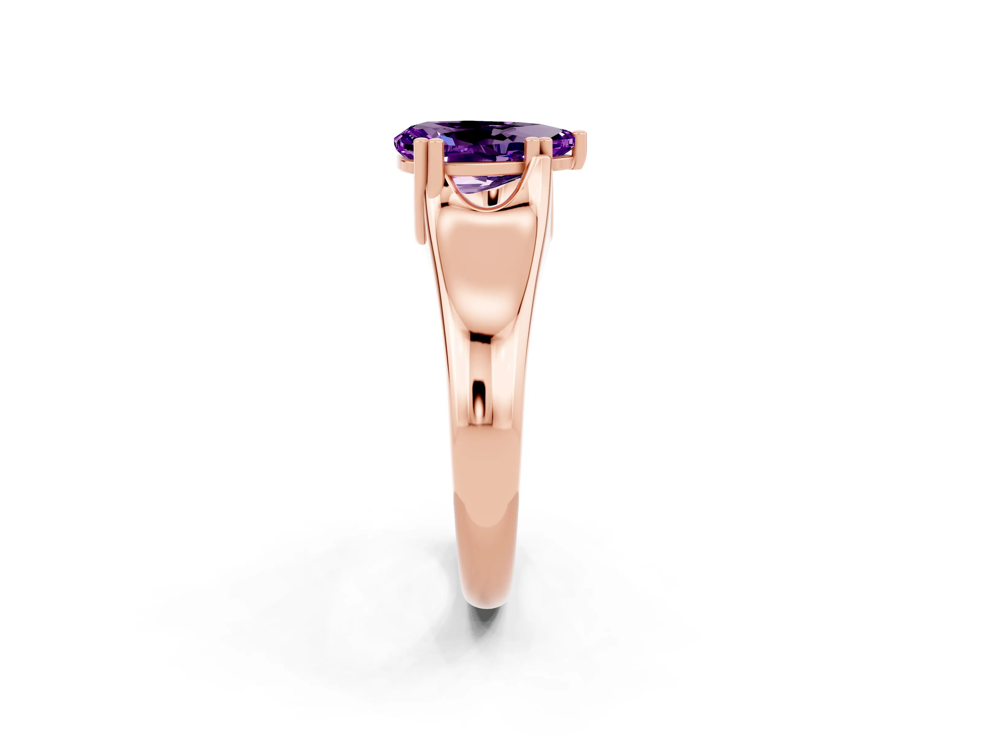Rose gold Pear Cut Amethyst Solitaire Ring with Wide Band and Prong Setting_2