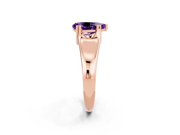 Rose gold Pear Cut Amethyst Solitaire Ring with Wide Band and Prong Setting