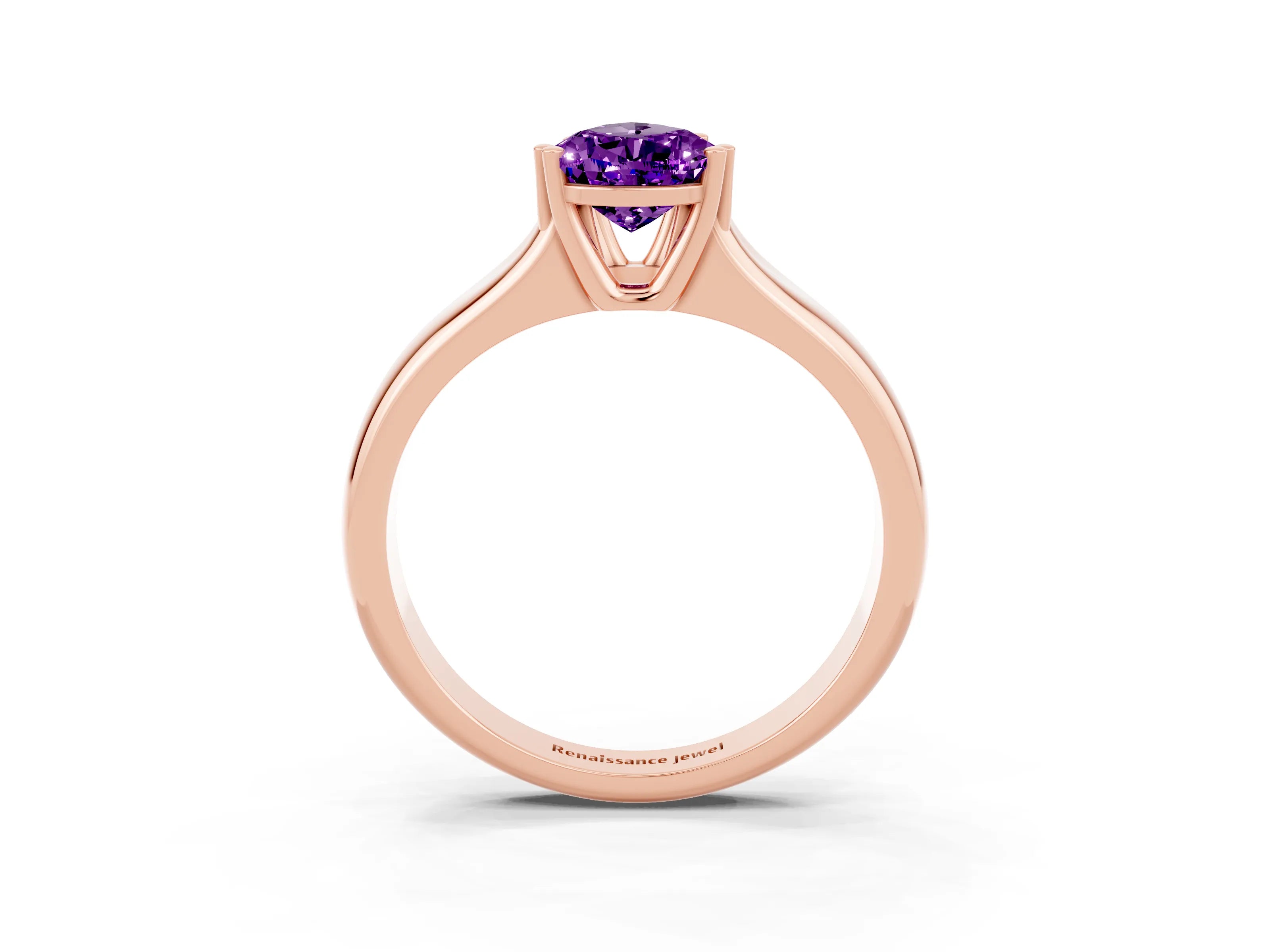 Rose gold Pear Cut Amethyst Solitaire Ring with Wide Band and Prong Setting_3
