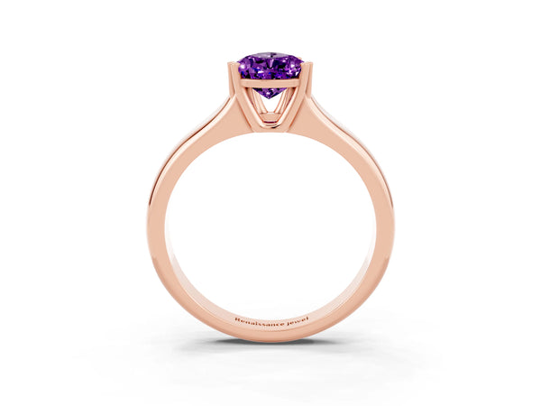 Rose gold Pear Cut Amethyst Solitaire Ring with Wide Band and Prong Setting