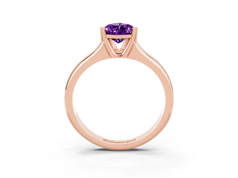Rose gold Pear Cut Amethyst Solitaire Ring with Wide Band and Prong Setting_3
