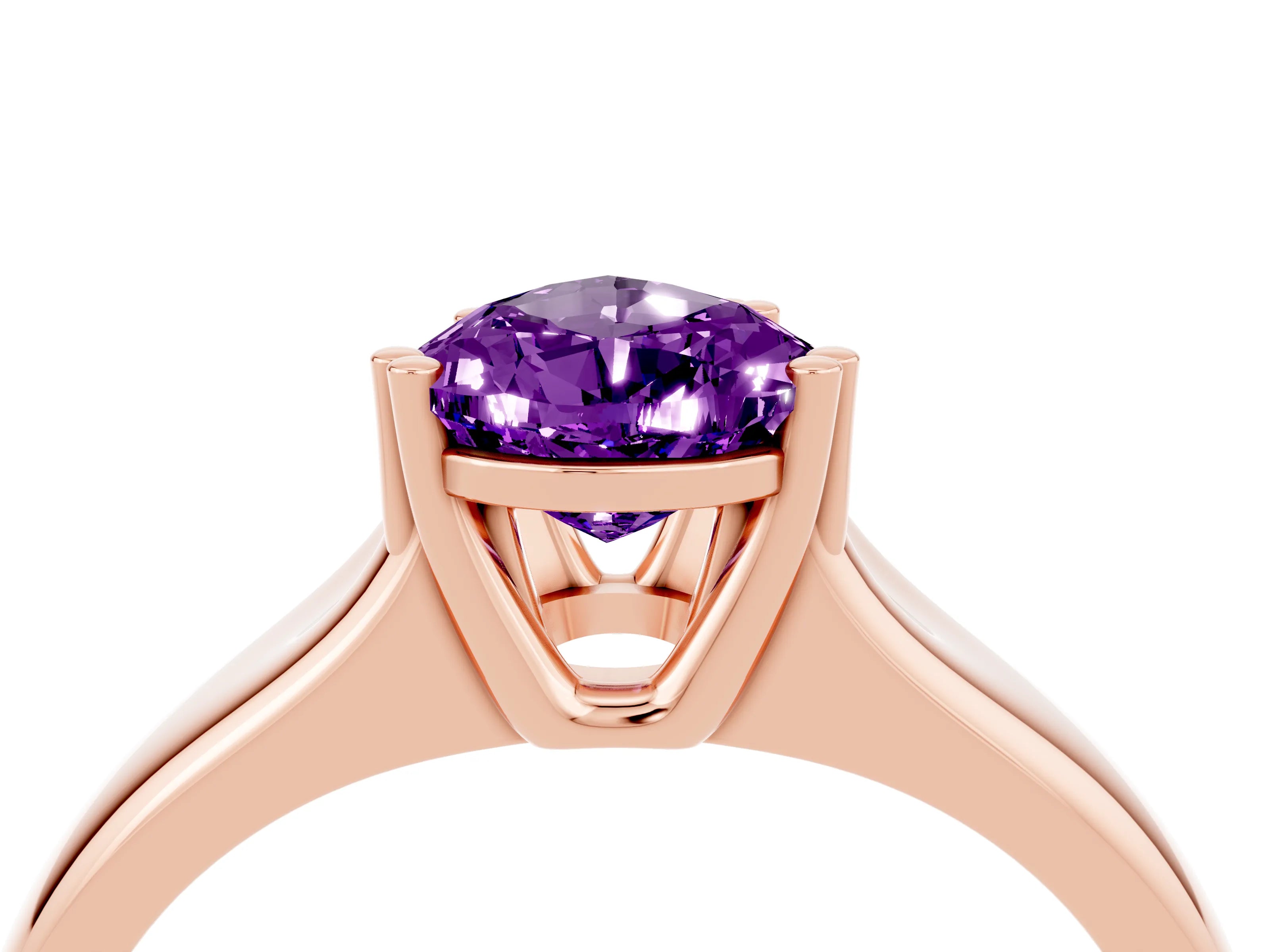 Rose gold Pear Cut Amethyst Solitaire Ring with Wide Band and Prong Setting_4