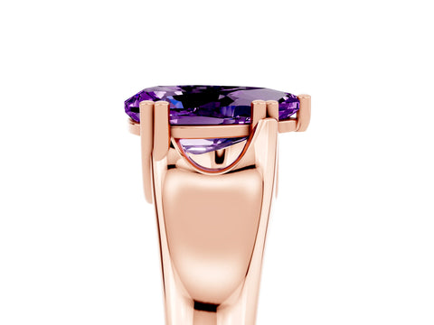 Rose gold Pear Cut Amethyst Solitaire Ring with Wide Band and Prong Setting_5