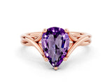 Rose gold Pear Cut Amethyst Solitaire Twist Band Prong Setting Ring_36