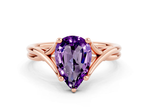 Rose gold Pear Cut Amethyst Solitaire Twist Band Prong Setting Ring