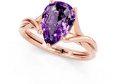 Rose gold Pear Cut Amethyst Solitaire Twist Band Prong Setting Ring_37