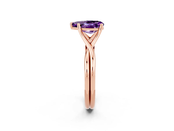 Rose gold Pear Cut Amethyst Solitaire Twist Band Prong Setting Ring