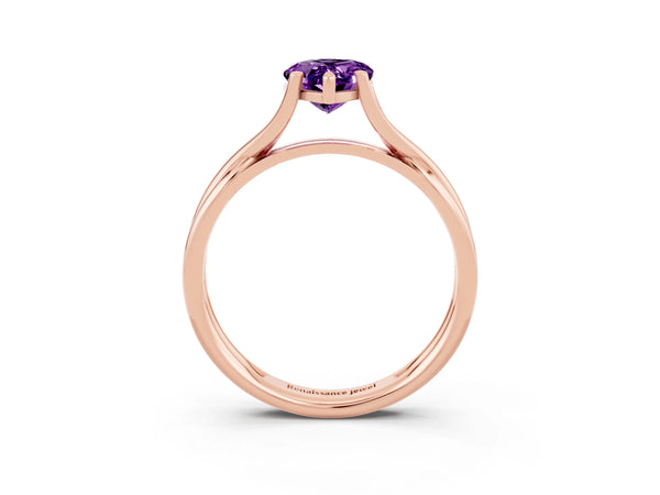 Rose gold Pear Cut Amethyst Solitaire Twist Band Prong Setting Ring