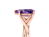 Rose gold Pear Cut Amethyst Solitaire Twist Band Prong Setting Ring_41