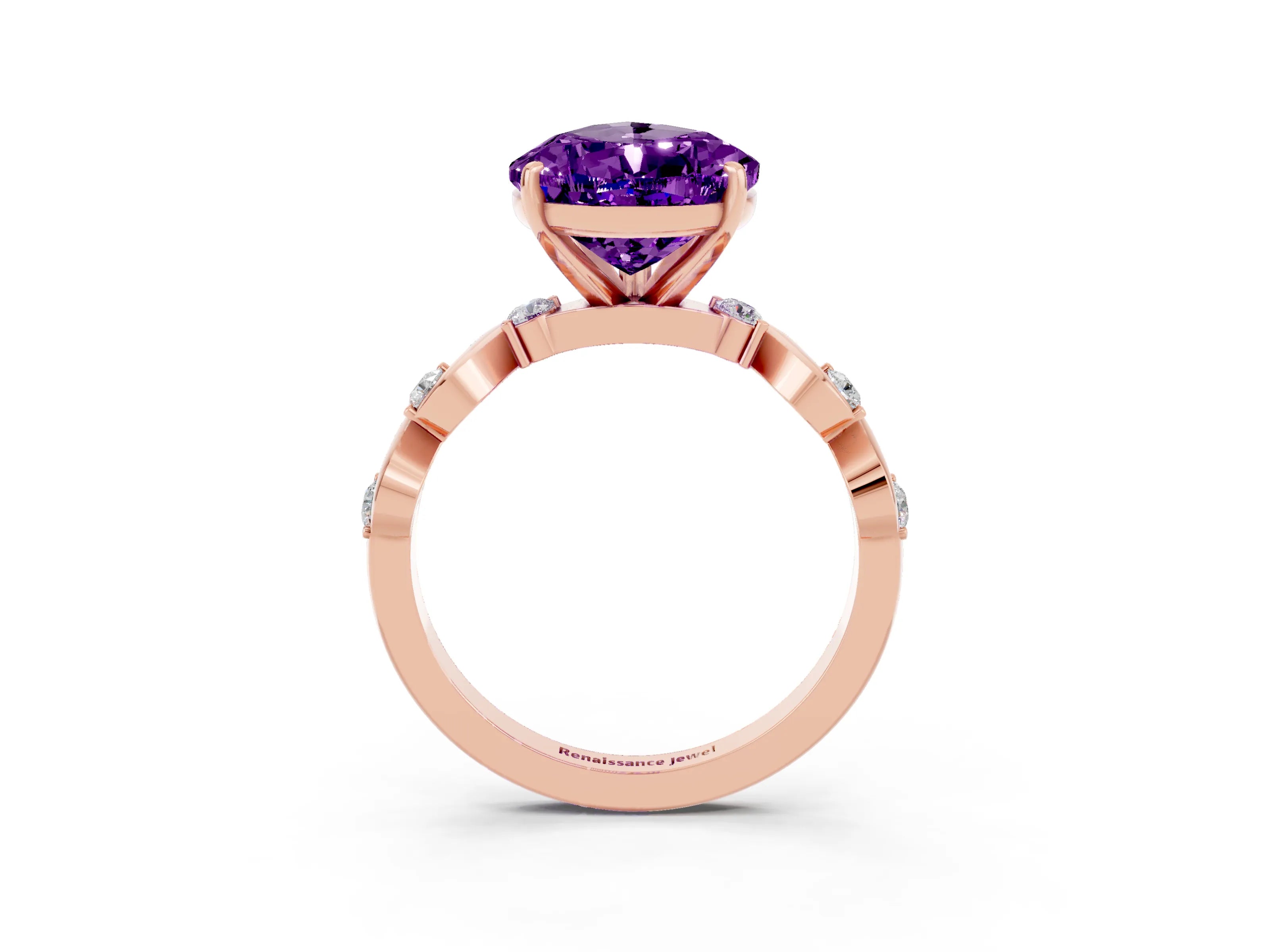 Rose gold Pear Cut Amethyst Solitaire Twisted Band with Round  Accents and Prong Setting_15
