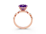 Rose gold Pear Cut Amethyst Solitaire Twisted Band with Round  Accents and Prong Setting_25