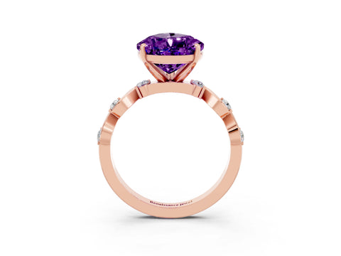 Rose gold Pear Cut Amethyst Solitaire Twisted Band with Round  Accents and Prong Setting_25