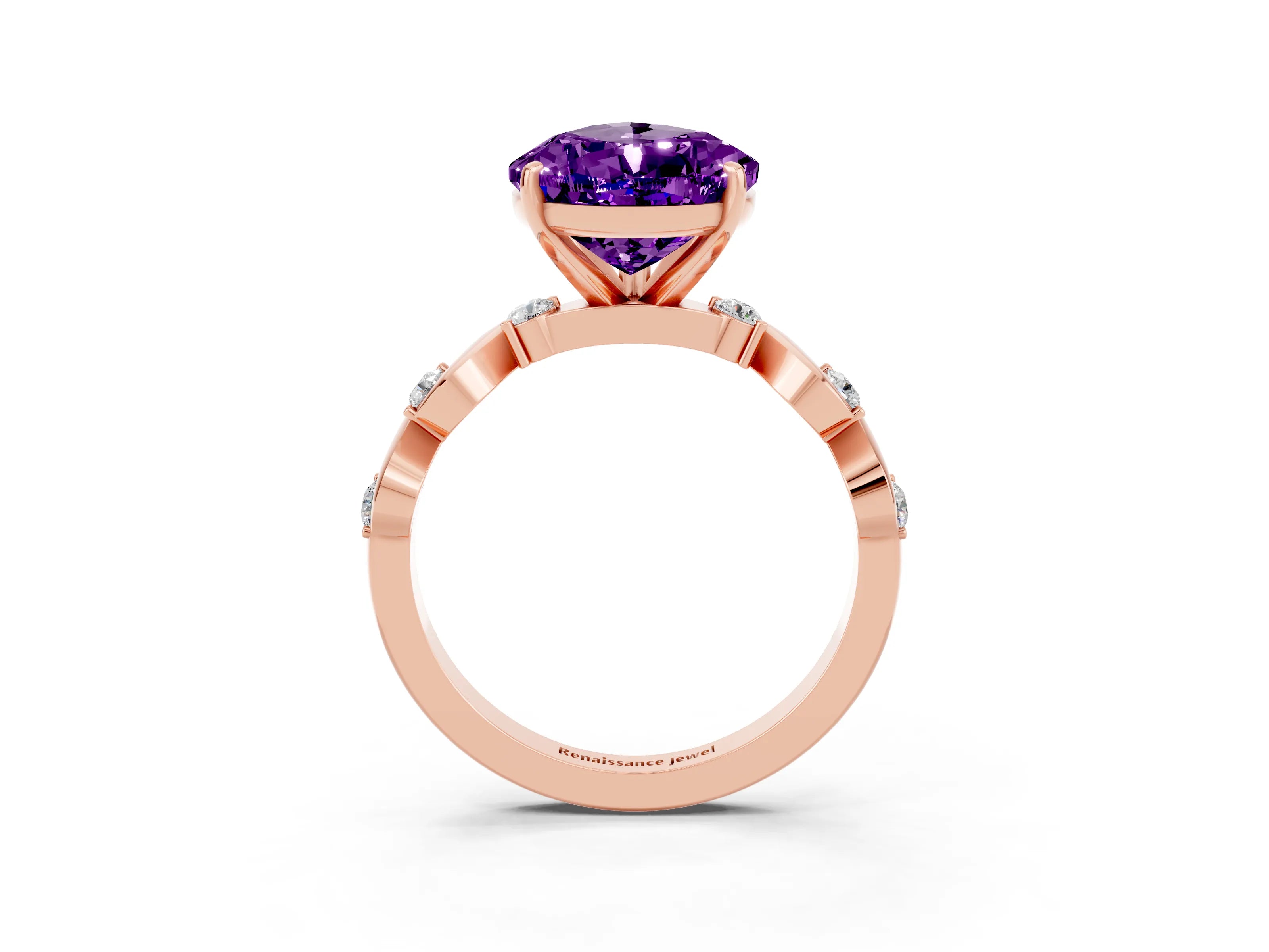 Rose gold Pear Cut Amethyst Solitaire Twisted Band with Round  Accents and Prong Setting_40