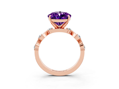 Rose gold Pear Cut Amethyst Solitaire Twisted Band with Round  Accents and Prong Setting_40