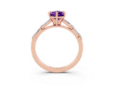 Rose gold Pear Cut Amethyst Solitaire with Side Baguettes and Channel Set Band_3