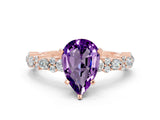 Rose gold Pear Cut Amethyst Solitaire with Side Stones, Pave Band, Four-Prong Setting_36