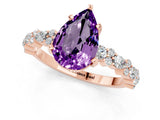 Rose gold Pear Cut Amethyst Solitaire with Side Stones, Pave Band, Four-Prong Setting_37