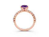 Rose gold Pear Cut Amethyst Solitaire with Side Stones, Pave Band, Four-Prong Setting_39
