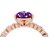 Rose gold Pear Cut Amethyst Solitaire with Side Stones, Pave Band, Four-Prong Setting_40