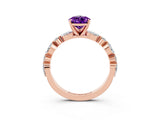 Rose gold Pear Cut Amethyst Solitaire with Side Stones on a Pavé Band and Four-Prong Setting_3