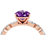 Rose gold Pear Cut Amethyst Solitaire with Side Stones on a Pavé Band and Four-Prong Setting_4