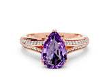 Rose gold Pear Cut Amethyst Split Shank Engagement Ring with Pavé Band