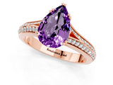 Rose gold Pear Cut Amethyst Split Shank Engagement Ring with Pavé Band_1