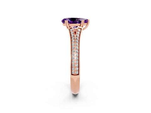 Rose gold Pear Cut Amethyst Split Shank Engagement Ring with Pavé Band_2