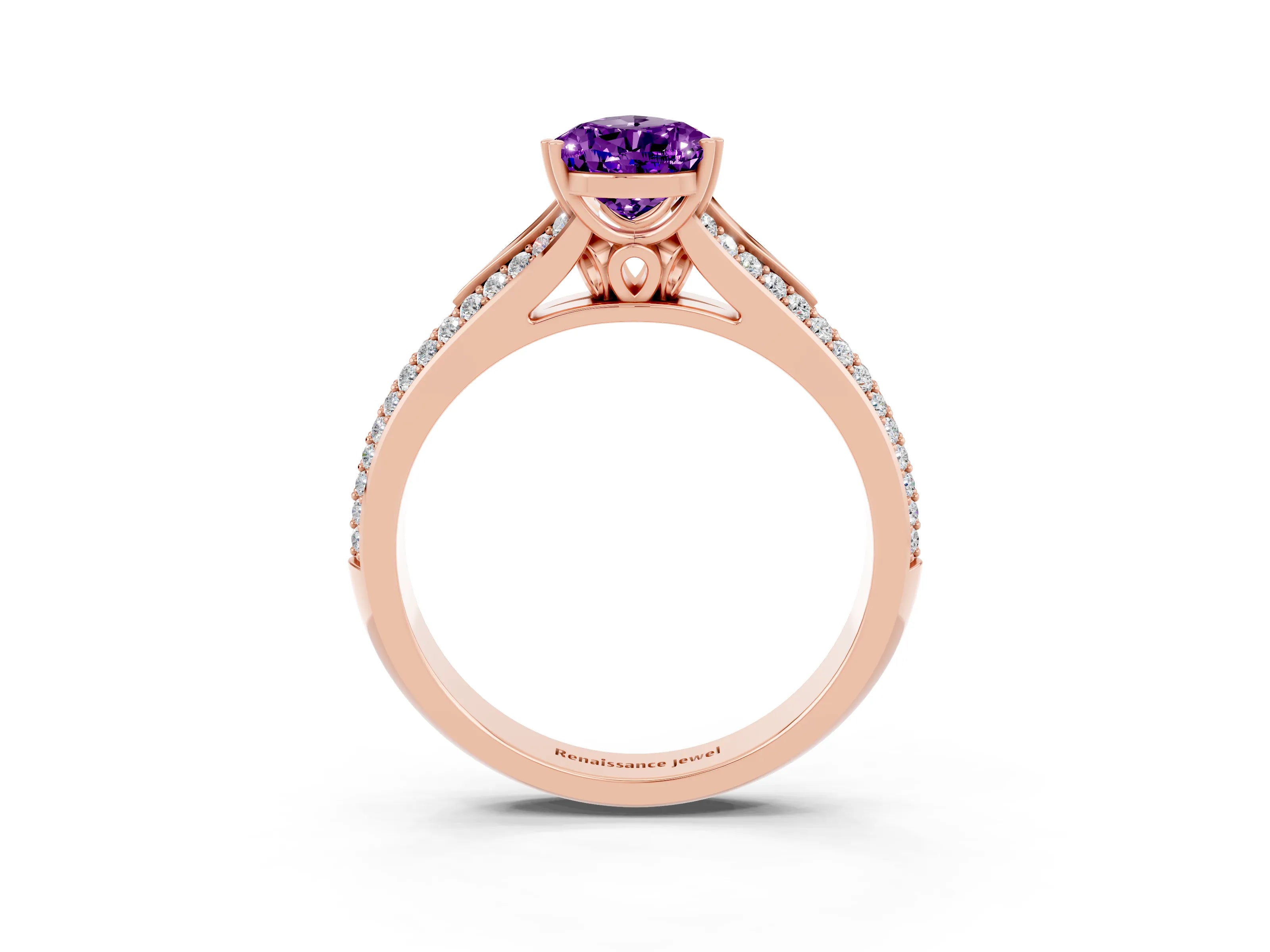 Rose gold Pear Cut Amethyst Split Shank Engagement Ring with Pavé Band_3