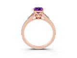 Rose gold Pear Cut Amethyst Split Shank Engagement Ring with Pavé Band_3