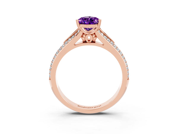 Rose gold Pear Cut Amethyst Split Shank Engagement Ring with Pavé Band
