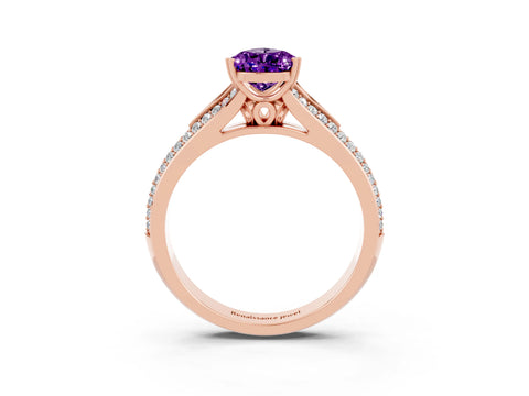 Rose gold Pear Cut Amethyst Split Shank Engagement Ring with Pavé Band_3
