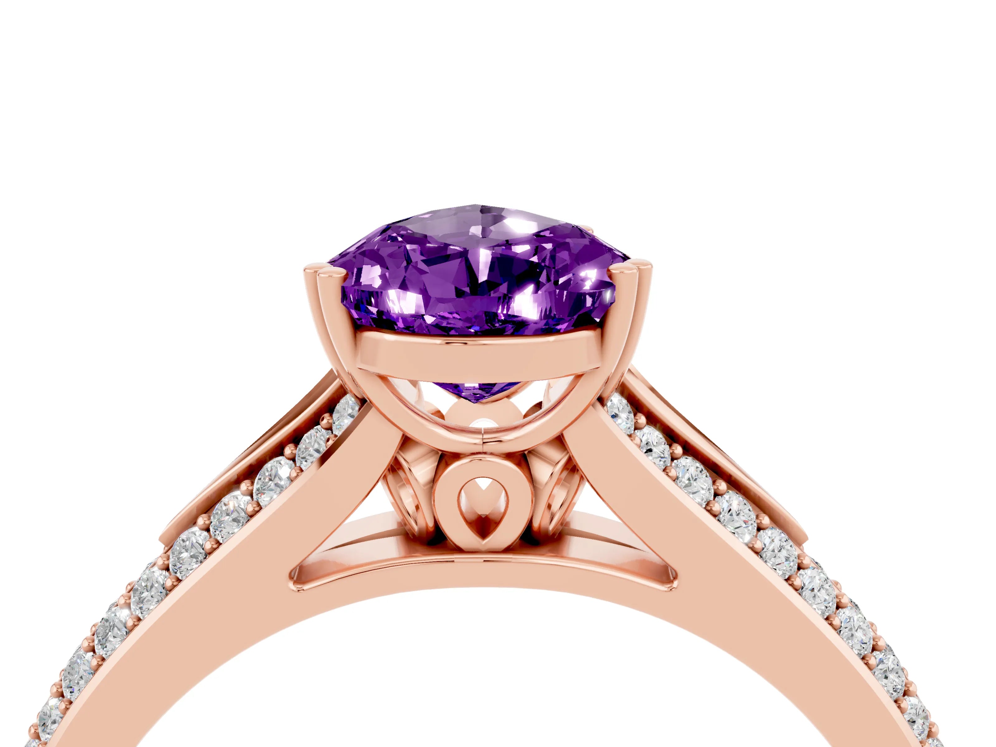 Rose gold Pear Cut Amethyst Split Shank Engagement Ring with Pavé Band_4