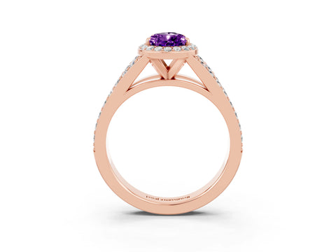 Rose gold Pear Cut Amethyst Split Shank Halo Ring with Four-Prong Setting_15