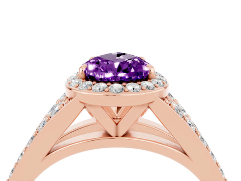 Rose gold Pear Cut Amethyst Split Shank Halo Ring with Four-Prong Setting_16