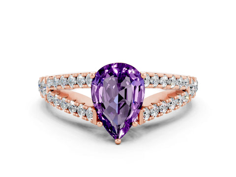 Rose gold Pear Cut Amethyst Split Shank Pavé Engagement Ring with Four-Prong Setting_12
