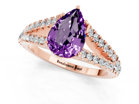 Rose gold Pear Cut Amethyst Split Shank Pavé Engagement Ring with Four-Prong Setting_13