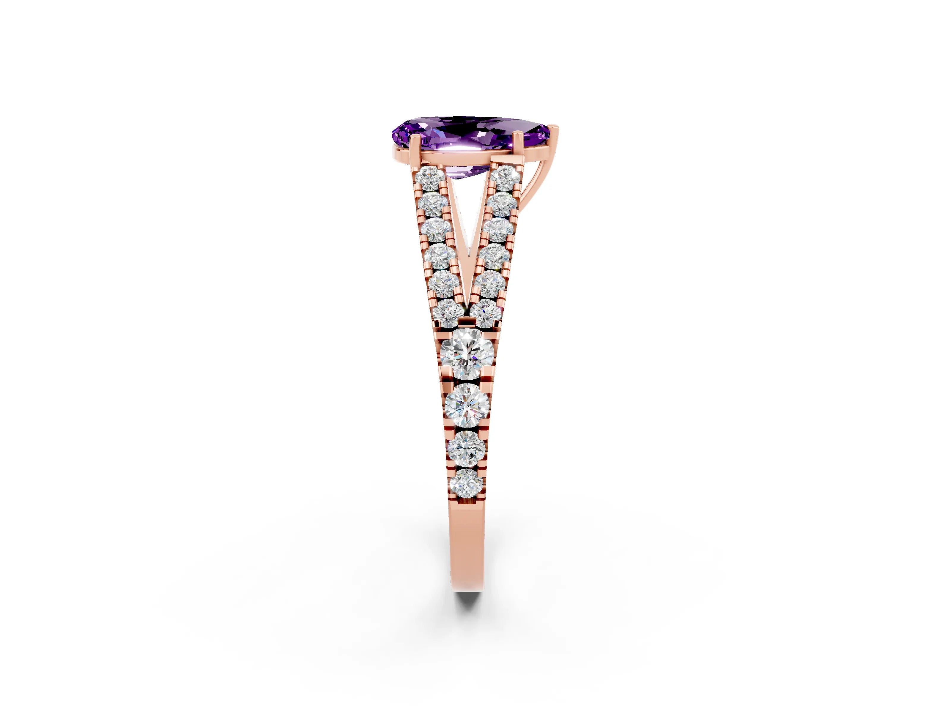 Rose gold Pear Cut Amethyst Split Shank Pavé Engagement Ring with Four-Prong Setting_14